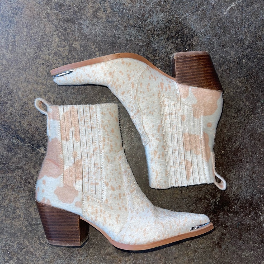 Faux Hide Cream and Tan Ankle Boots